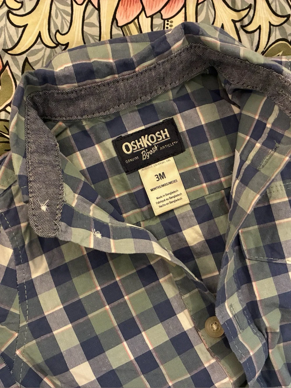 OshKosh B'gosh Blue and Green Plaid Button-Front Baby Onesie